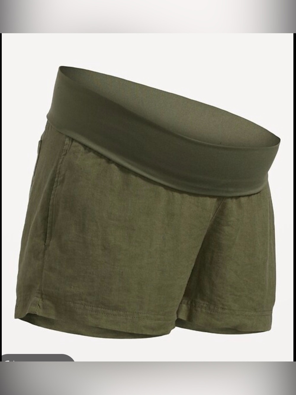 Olive Green Women's Maternity Linen Blend Shorts